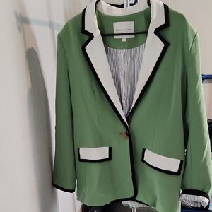 English Factory Green Blazer with Black and White Accents